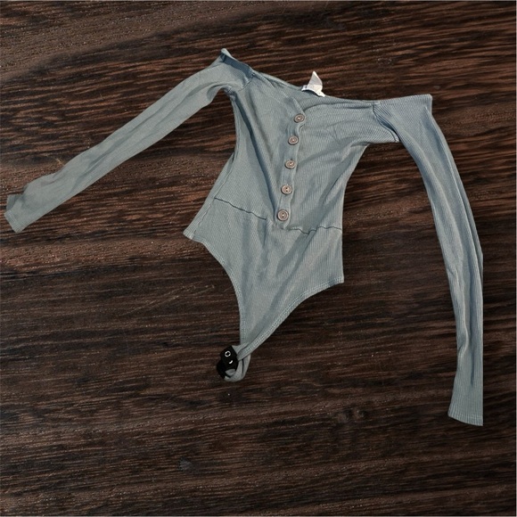 Asymmetrical Blue Raglan Bodysuit Top - Picture 1 of 2